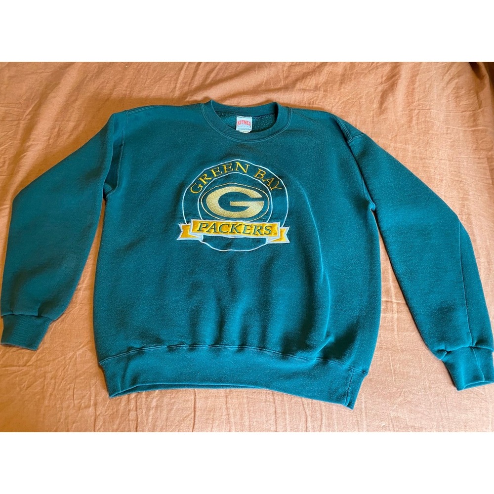 Vintage Green Bay Packers Sweatshirt Nutmeg Mills Large Embroidered 90s Crew